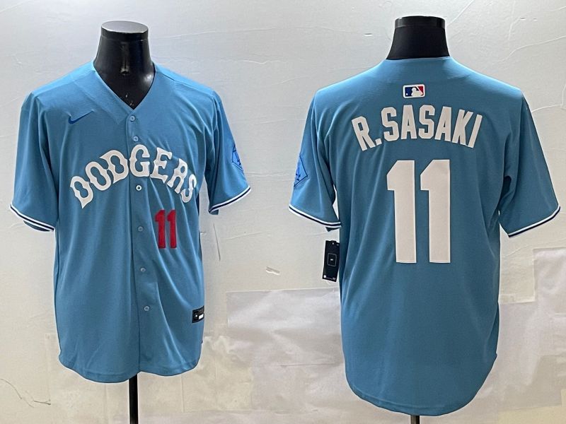 Men Los Angeles Dodgers 11 R.Sasaki Light Blue Joint Name 2025 Nike MLB Jersey style 8